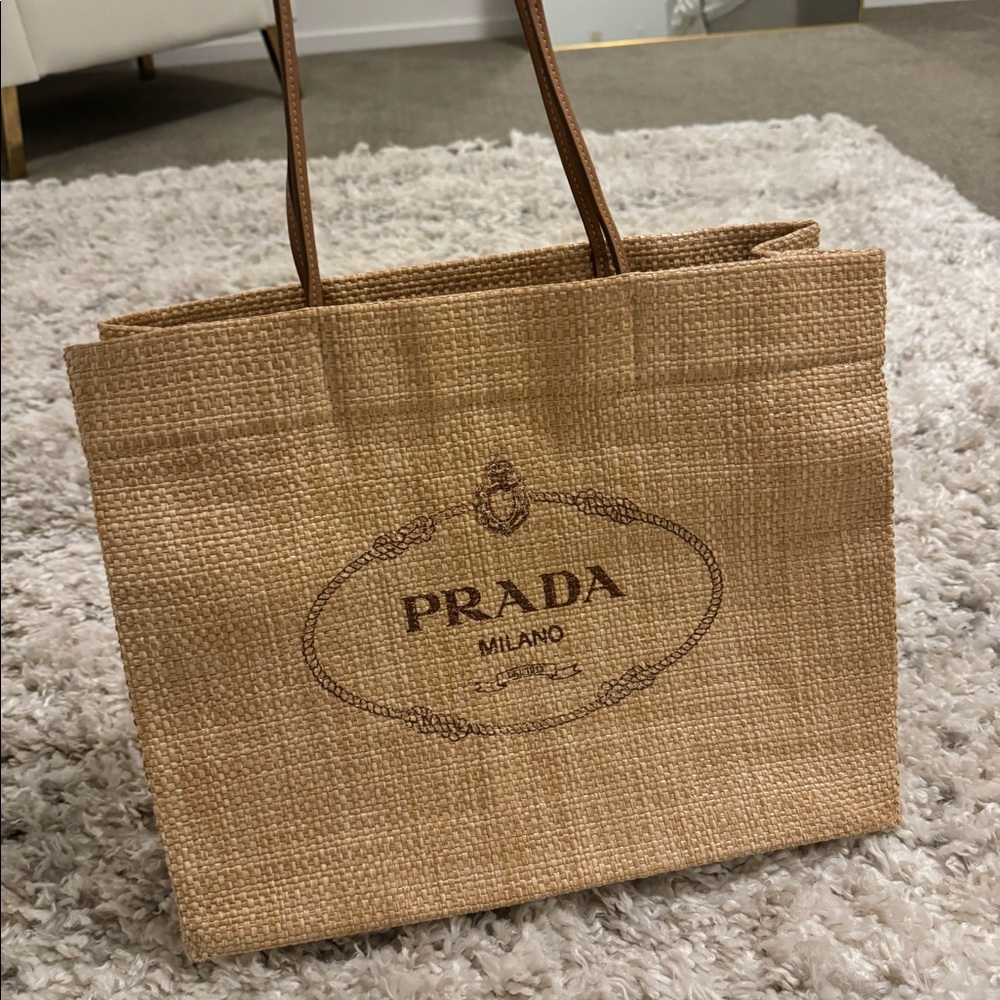 Prada Raffia Beach Tote Bag